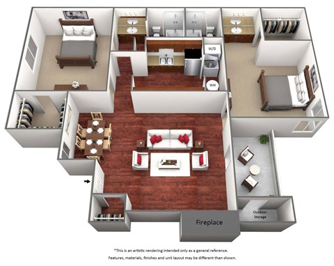 2 Bed 2 Bath Floor Plan A at The Glen Apartments, Lewisville, 75067